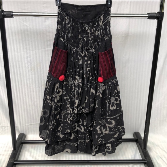 Black Patterned Boho Midi Skirt or Dress - Picture 2 of 4